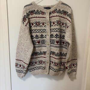 Vintage Weekend Edition Wool Blend Cardigan Cream Hearts Size Small Buttons